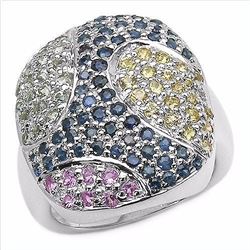 STERLING SILVER MULTI COLOR SAPPHIRE RING