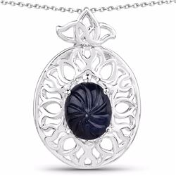 STERLING SILVER CABOCHON BLACK SAPPHIRE PENDANT