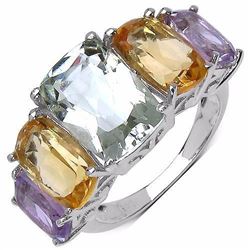STERLING SILVER GREEN AMETHYST, GOLDEN CITRINE AND PINK AMETHYST RING