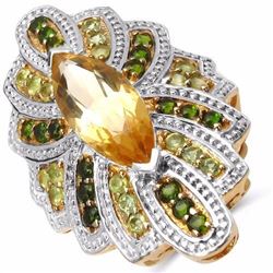 STERLING SILVER CITRINE, PERIDOT AND CHROME DIOPSIDE RING