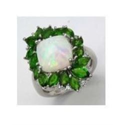 STERLING SILVER ETHIOPIAN OPAL AND CHROME DIOPSIDE RING