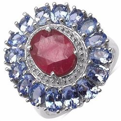 STERLING SILVER RUBY AND TANZANITE RING