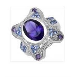 STERLING SILVER AFRICAN AMETHYST AND TANZANITE RING