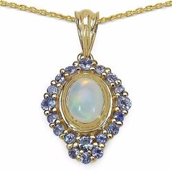 STERLING SILVER ETHIOPIAN OPAL AND TANZANITE PENDANT