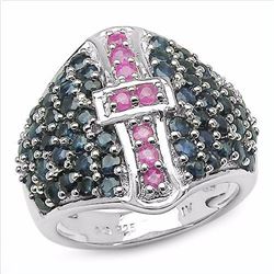 STERLING SILVER RUBY AND BLUE SAPPHIRE RING