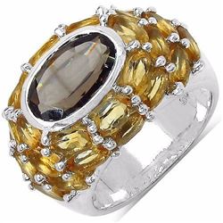 STERLING SILVER SMOKY QUARTZ AND CITRINE RING