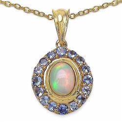 STERLING SILVER ETHIOPIAN OPAL AND TANZANITE PENDANT