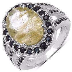 STERLING SILVER GOLDEN RUTILE AND BLACK SPINEL RING