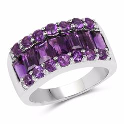 STERLING SILVER AMETHYST BAGUETTE RING