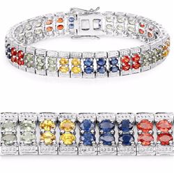 STERLING SILVER MULTI COLOR SAPPHIRE TENNIS BRACELET