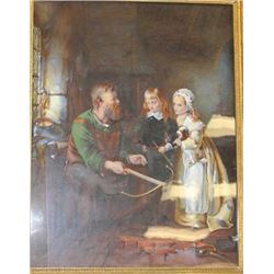 17KT-26 CROSSBOWFinely hand colored lithograph of armor  showing crossbow to young squire and young 