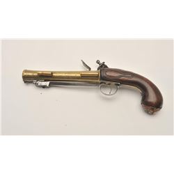 18ASS-12 BLUNDERBUSS MASK BUTTBrass barrel flintlock blunderbuss pistol  with spring bayonet, wood s