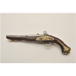 18AR-26 MIQUELET F/LSpanish miquelet flintlock pistol with brass  mounts showing barrel maker’s mark