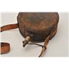 Image 2 : 18AL-5 WOOD CANTEENAmerican handmade wood canteen with fabric  strap possibly confederate. Iron stra