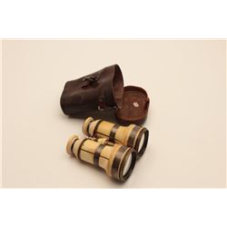 18AL-11 CAPT. WELLER BINOCULARSCivil War era ivory and silver banded  binoculars in leather case; bi