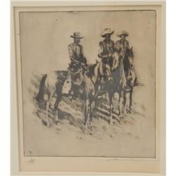 18AL-81 ORIGINAL BOREIN ETCHINGOriginal Borein etching of 3 horsemen –  remarked with vignette of ma