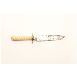 18CA-16 JAMES OXLEY SHEFFIELD BOWIEJames Oxley Sheffield clip point bowie with  checkered bone grip 