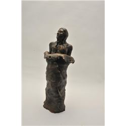 18CA-18 CAST CERAMIC SCULPTUREHeavy cast ceramic sculpture of Indian brave  with robes signed “On Be