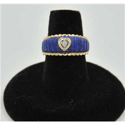 18RPS-24 LAPIS LAZULI RINGOne 14k yellow gold ring inlay-ed with ribbed  lapis lazuli with a heart s