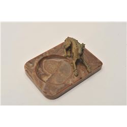 EVE-49 BRONZEEarly 20th century bronze greyhound or  whippet on marble ash tray. Bronze measures 2  