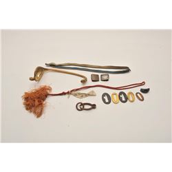 18BW-1 MISC LOTGroup of Japanese sword parts including fine  silver habaki, D-guard, others. 19th an