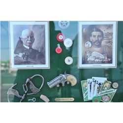 18AP-79 DERRINGER DISPLAYBeautifully framed “shadow box” Western  gambling display including matted 