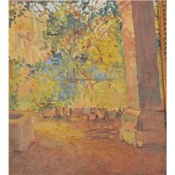 18BW-12 OIL PAINTINGGood small pointillist oil painting late 19th  early 20th century. High quality.