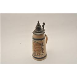 EVE-14 LARGE STEINLarge 19th to early 20th century stein with  pewter top. 2 liter size. Measures  a