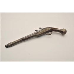 18AR-32 LONG FLINTLOCKEuropean made for mid-eastern trade flintlock  pistol with silver mounts and b