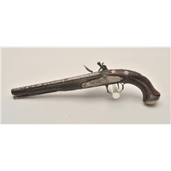 18AR-34 MID EASTERN FLINTLOCKMid-Eastern flintlock pistol, engraved with  fancy silver treatment to 