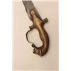 Image 5 : 18AT-6 INDIAN SWORDIndian sword with cast brass lion’s head  grip.  The sword is approximately 32” i