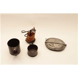 18AL-30 MISC. LOTMisc. lot including two different size tin  cups, a tin mess kit and a wax “jack” w