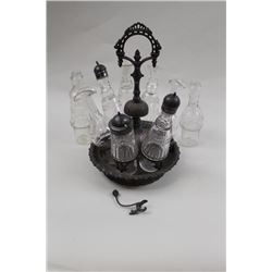 17LW-15 CRUET SETCruet set , signed, patent reissued Dec. 27,  1854. 8 bottles, 2 missing tops, mino