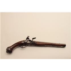 18AR-45 FLINTLOCK HORSEMANS PISTOLEarly flintlock horseman’s size holster  pistol with fancy iron mo