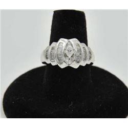 18RPS-22 MARQUEE RINGOne approx ½ ct marquee set in a white gold  dome ring with 34 side baguettes w