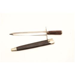 18CA-13 SPEAR POINT BOWIESpear point bowie knife marked “Fenn” with  original scabbard and horn grip