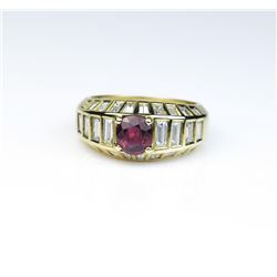 18CAI-36 RUBY RINGStriking ring featuring a Fine Red Ruby  actual weight 0.96 carats set with 28  ba