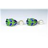 Image 2 : 18CAI-24 ENAMEL & PEARL EARRINGSHigh quality vintage style blue and green  colored enamel and pearl 
