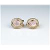 Image 1 : 18CAI-26 ROSE QUARTZ & DIAMOND EARRINGSFinely crafted earrings set with two matching  pink Rose Quar
