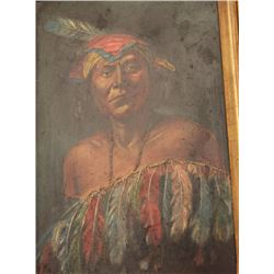 18CA-24 OIL PAINTINGExcellent oil painting on board of California  Native Indian attributed to E.A. 
