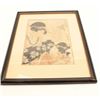 Image 3 : 17FU-7 GEISHA WOODBLOCK PRINT 1803 W/LETTERFramed and matted antique Japanese woodblock   print; app