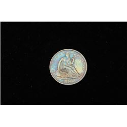 17HD-109 1858 HALF DOLLAR1858 seated liberty half dollar. AU-55 plus  (Sleeper). Blue toned. Not pro