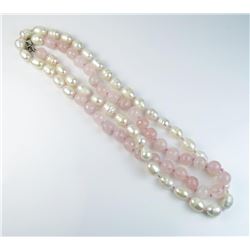 185CAI-64 ROSE QUARTZ & PEARL NECKLACENice necklace featuring faceted Rose Quartz  and Pearl combina