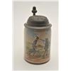 Image 1 : EVE-410 CERAMIC BEER MUGCeramic beer mug with hand painted scene of  tired hunters in German dress. 