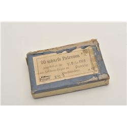 18CA-325 FULL BOX MDL 71 MAUSER CART.Full open box 11mm cartridges for model 71  Mauser rifle. 1888 