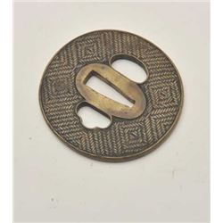 EVE-420 BASKET WEAVE DESIGN TSUBABasket weave design cast brass tsuba for  wakasashi (Japan). Hand c