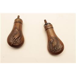 18AL-69 TWO POCKET FLASKSLot of 2 brass eagle motif powder flask for  Colt Model 1849 Pocket percuss