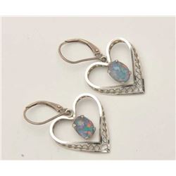 17LP-13 HEART EARRINGSDelicate white gold heart shaped earrings  with beautiful opals.  The earrings