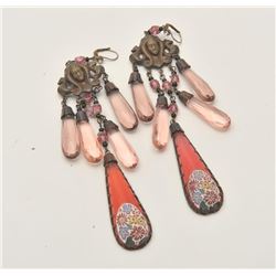 17LP-14 LOT OF EARRINGSLot of three pair of antique glass earrings.   One pair in pink glass with da