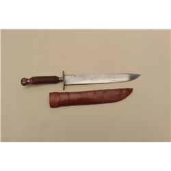 17JL-19 BOWIENineteenth Century semi-clipped point Bowie  knife with leather sheath; stag grip and  